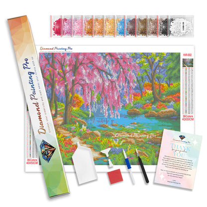 Cherry Blossom Tree Near River | Diamond Painting