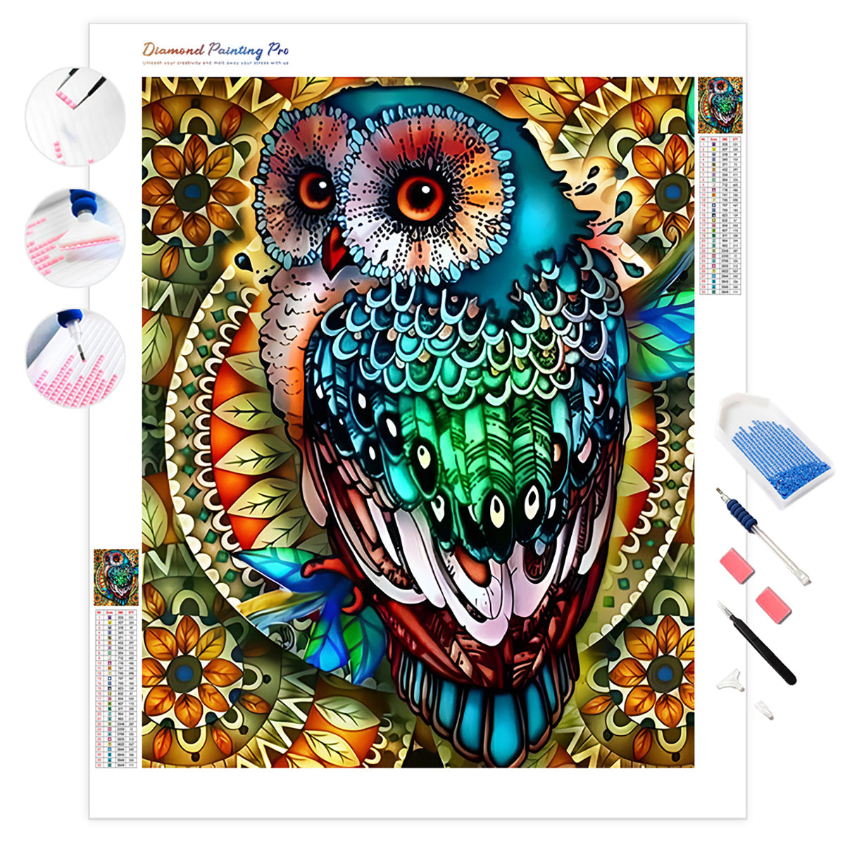 Mandala Berry Branch Owl | Diamond Painting