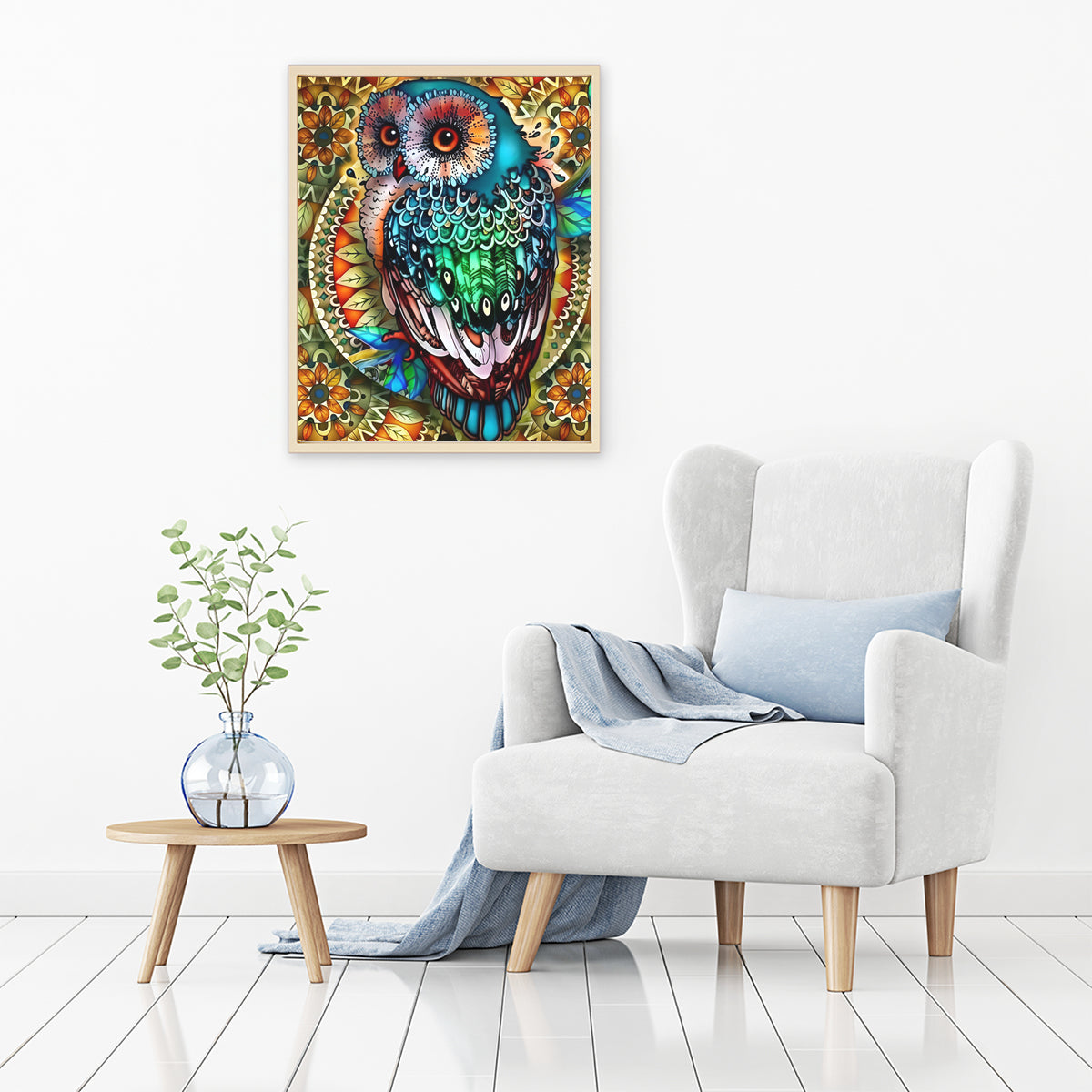 Mandala Berry Branch Owl | Diamond Painting