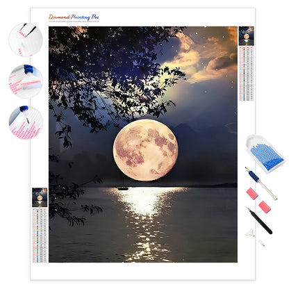 Beautiful Full Moon On Lake | Diamond Painting