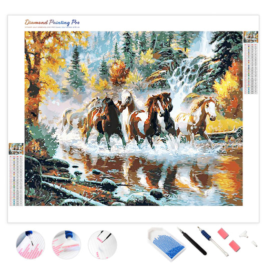 Horses Galloping Downstream | Diamond Painting